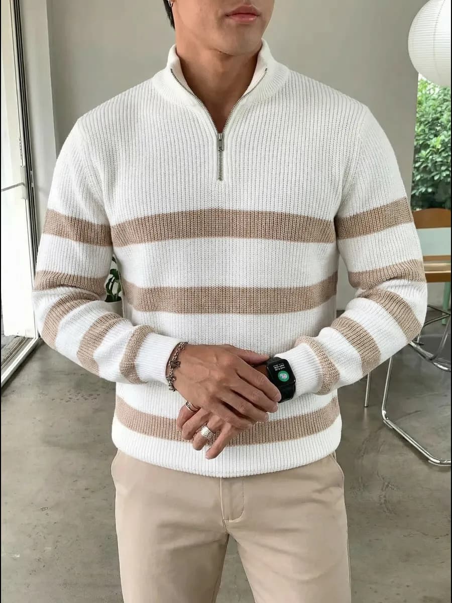 Свитер джемпер полузамок в полоску оверсайз