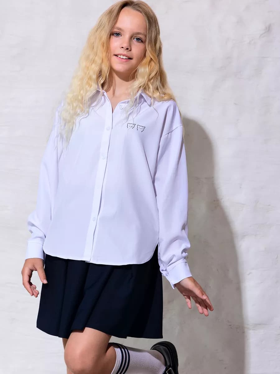 Рубашка школьная нарядная с кошечками - фото 1