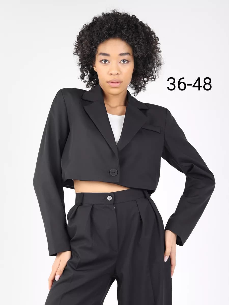 Пиджак укороченный оверсайз жакет черный блейзер