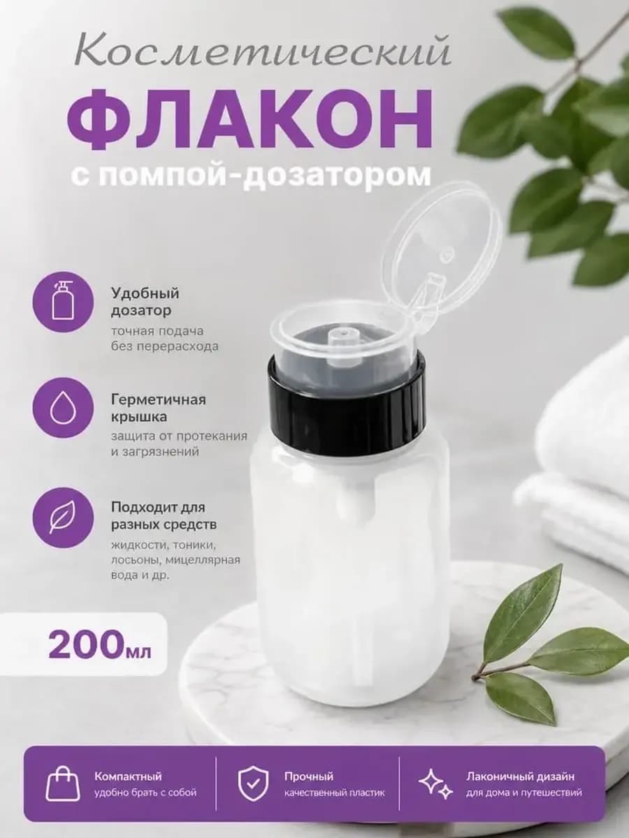 Косметический флакон помпа с дозатором 200 мл