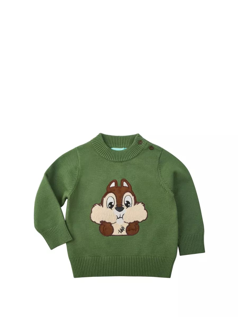 Свитер для малыша вязаный зеленый с принтом