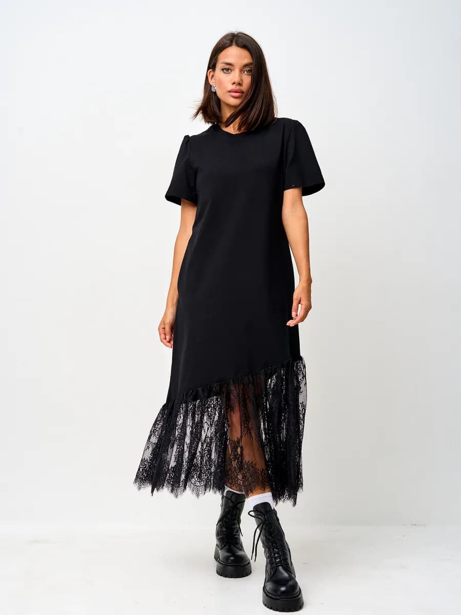 Платье футболка вечернее с кружевом