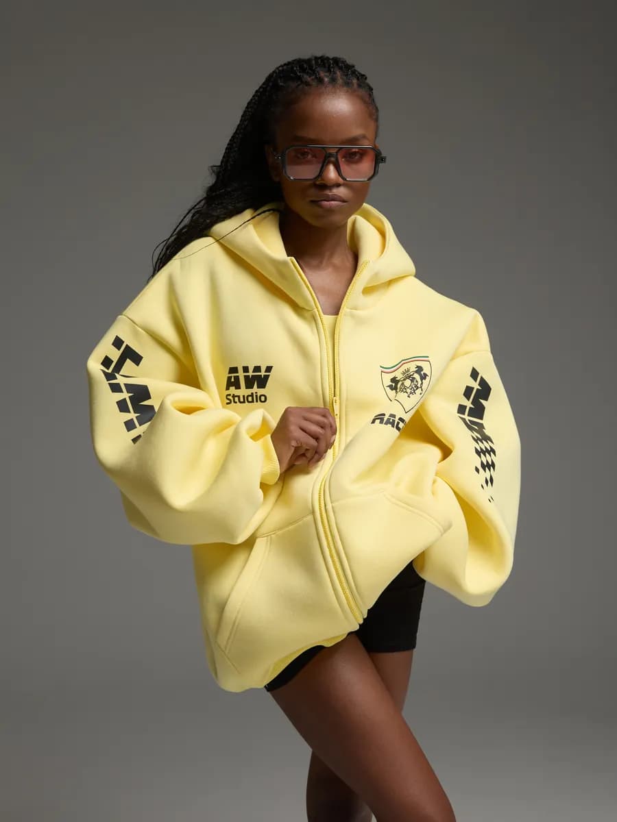 Зип худи оверсайз на молнии с принтом сначесом