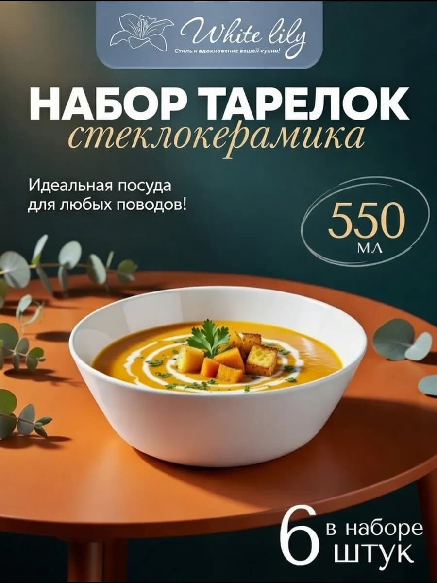 Тарелки набор для супа глубокие Евро салатник 6 штук