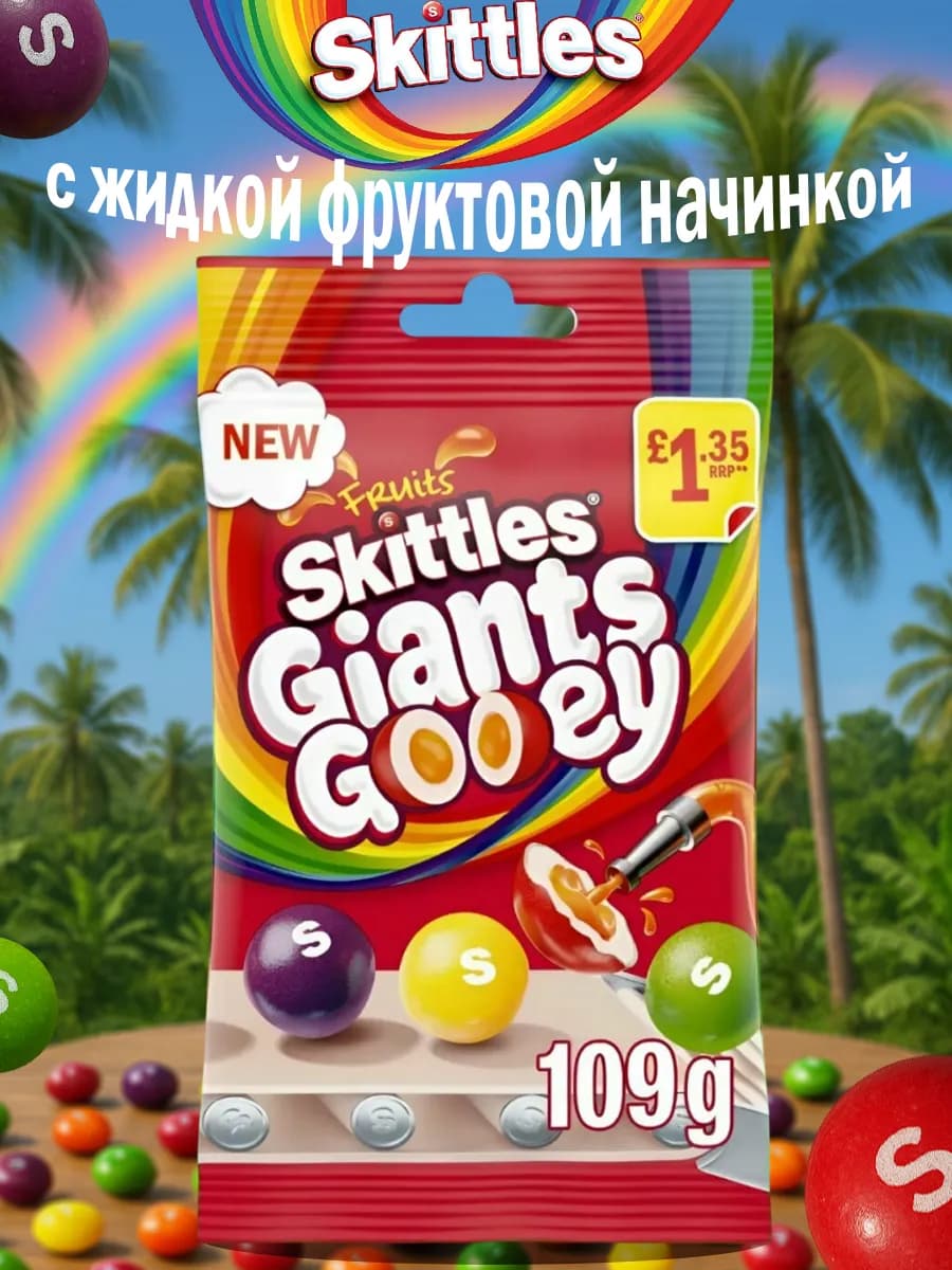 Драже с кислым центром Скитлс Гиганты Gooey Fruits - фото 1