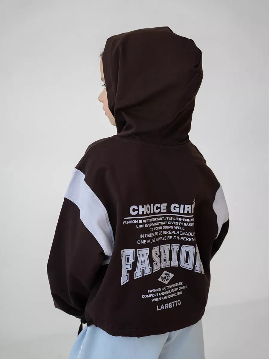 Худи для девочки коричневый с завязками - фото 1