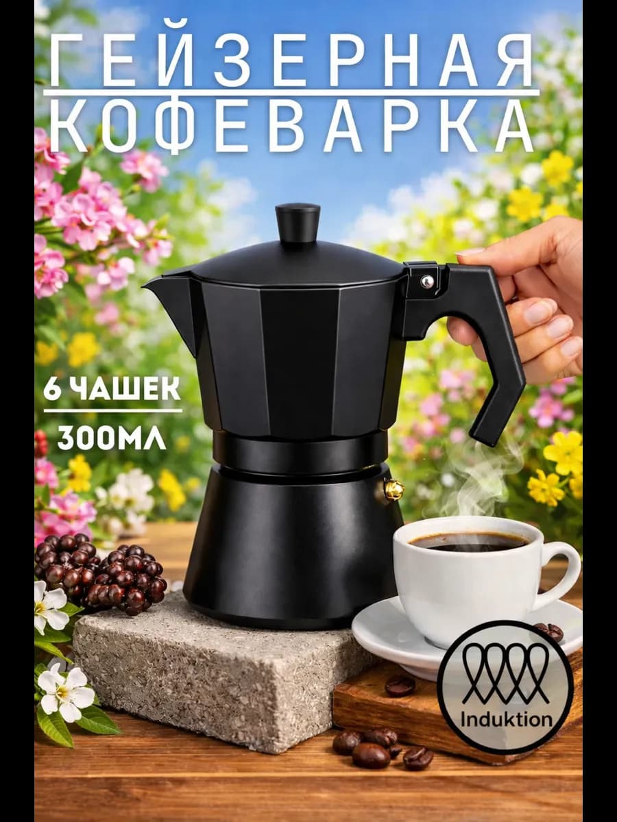 Гейзерная кофеварка для плиты 300 мл индукция