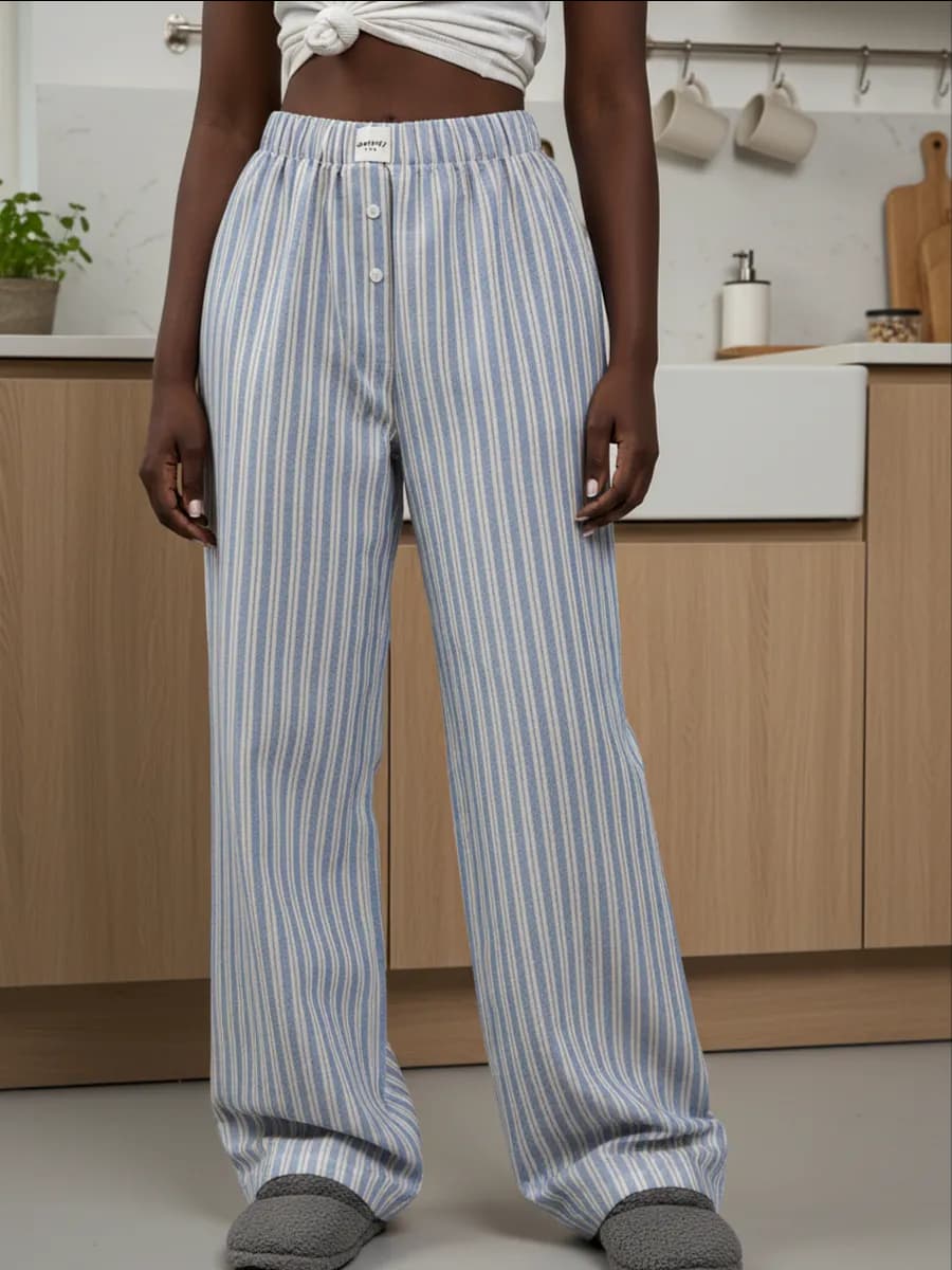 Брюки домашние пижамные в полоску палаццо