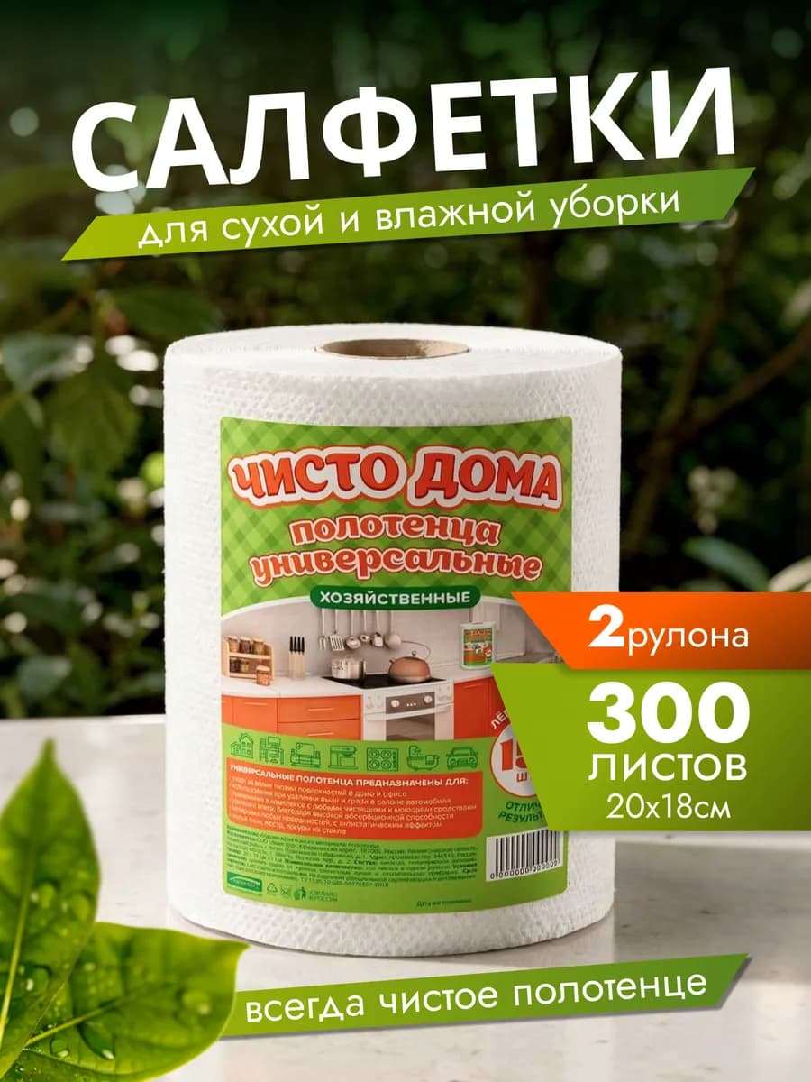 Салфетки вискозные для уборки в рулоне 300шт 2уп