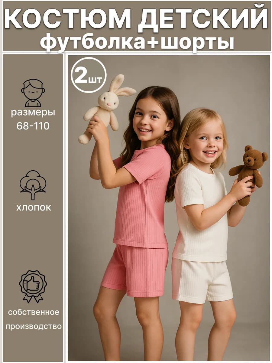 Костюм детский футболка и шорты для девочки в садик