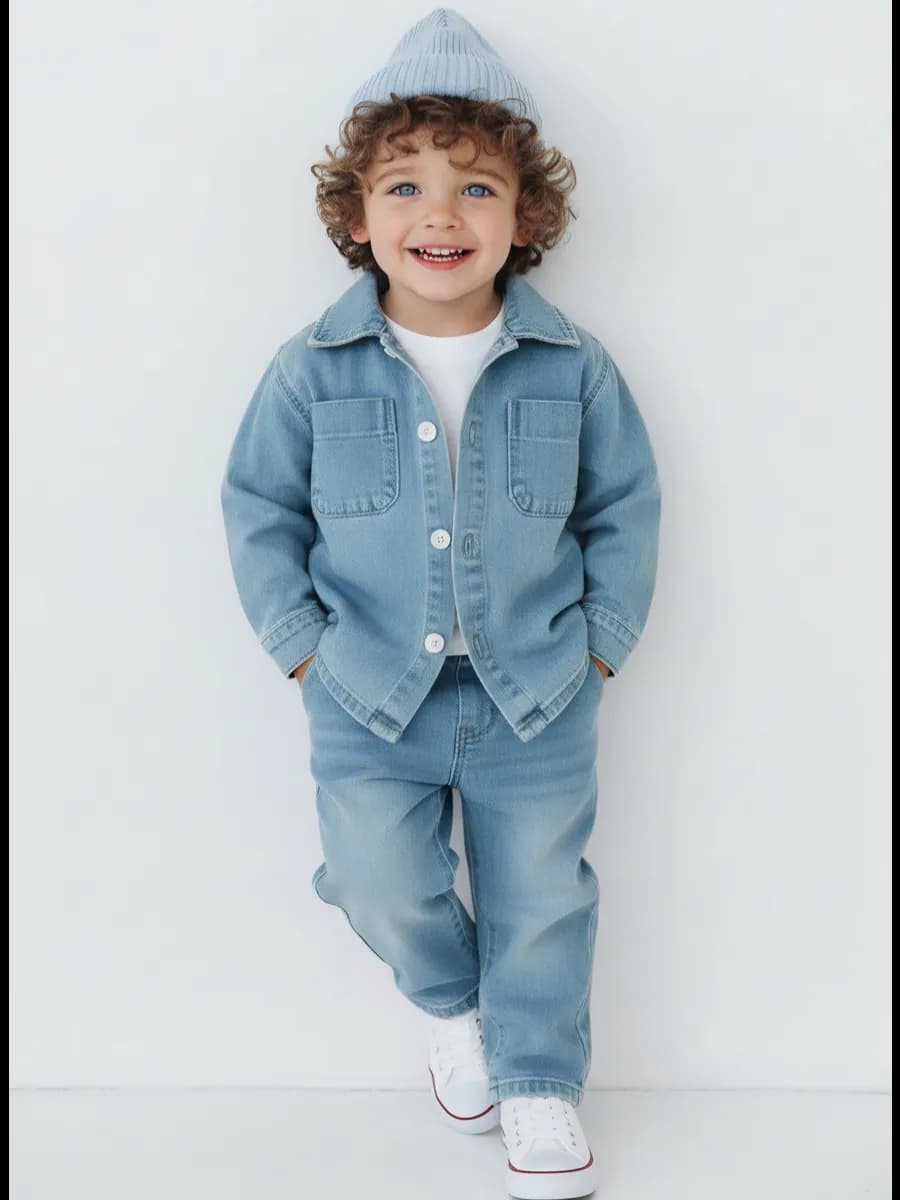 Джинсовый костюм двойка с рубашкой для малышей