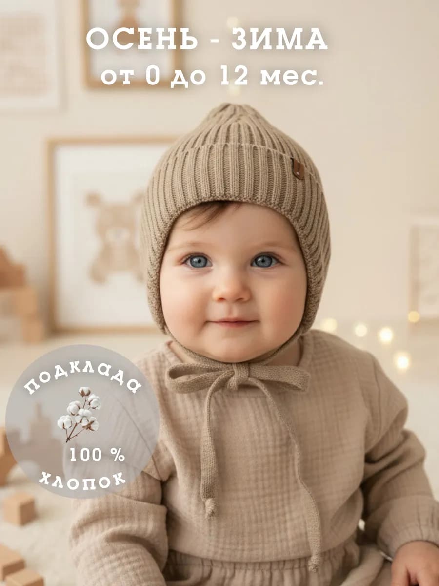 шапка для малышей с завязками демисезонная