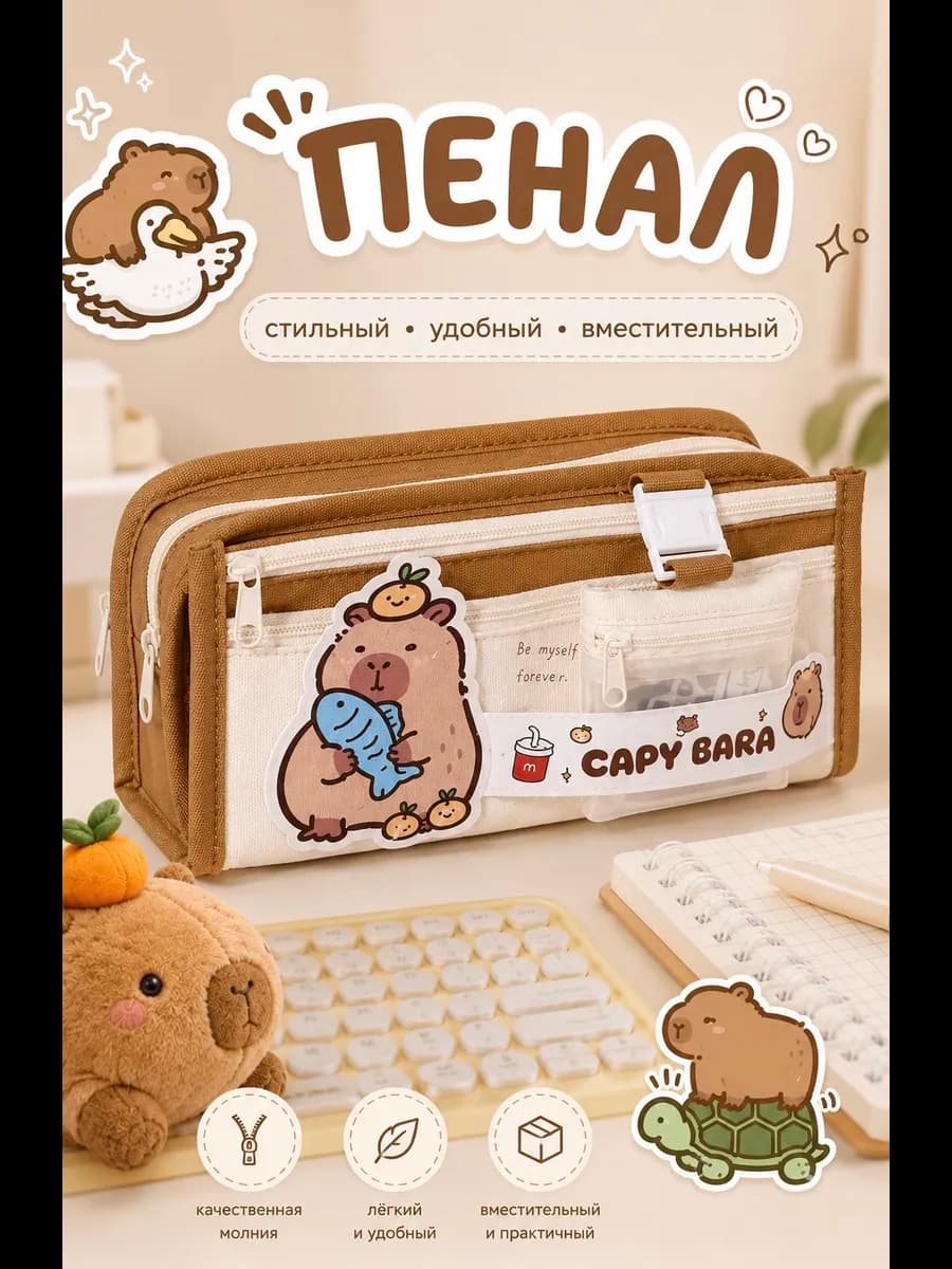 Пенал школьный подростковый капибара