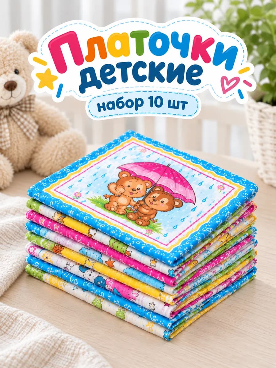 Носовые платки из хлопка детские набор 10 шт