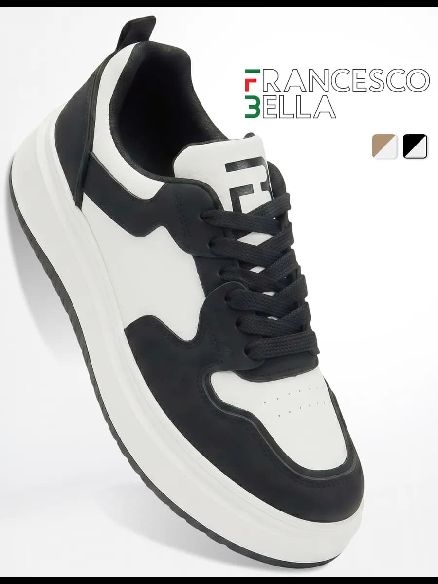 Кеды на платформе спортивные дышащие черно-белые