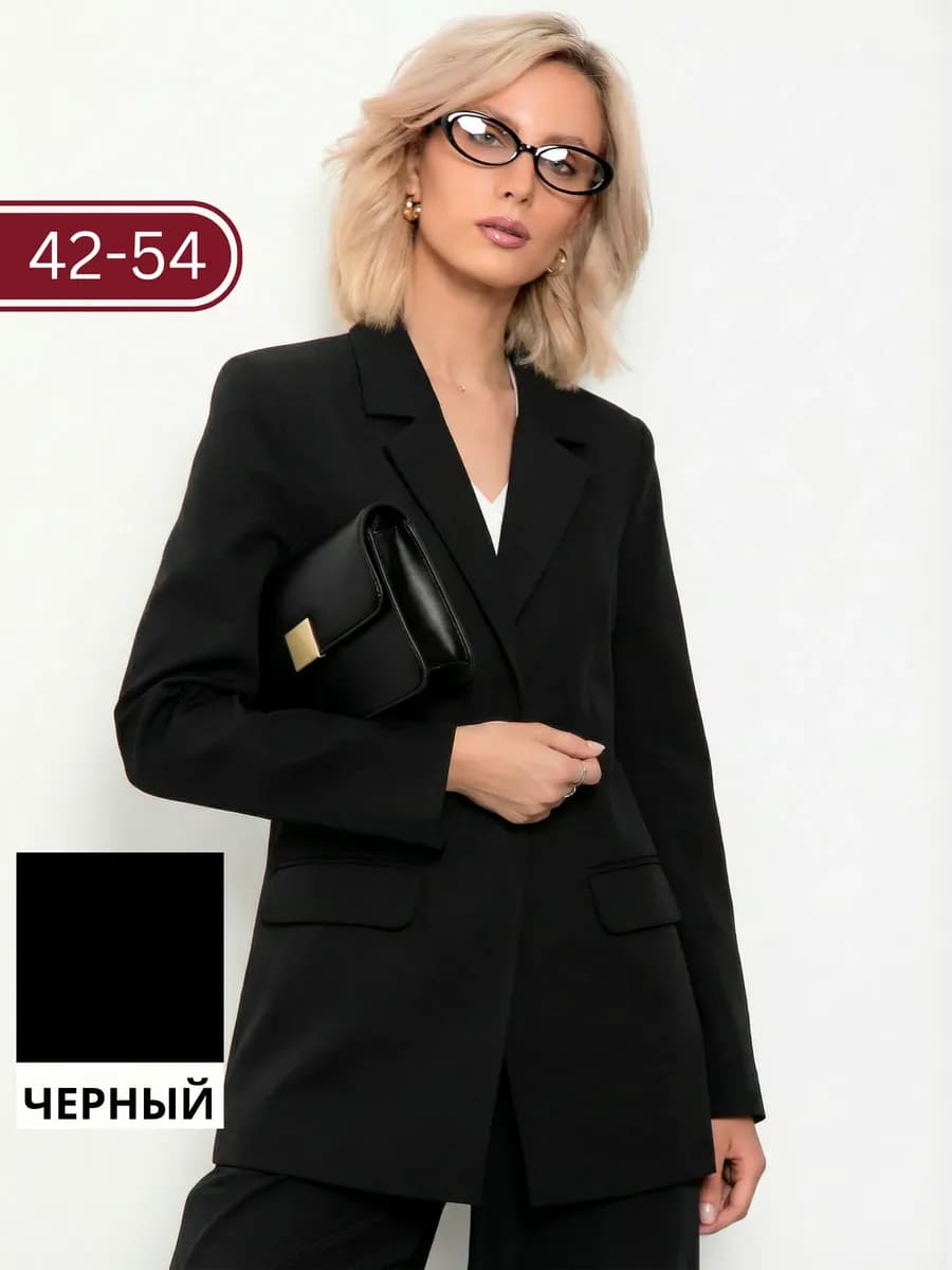 Пиджак женский черный оверсайз удлиненный - фото 1