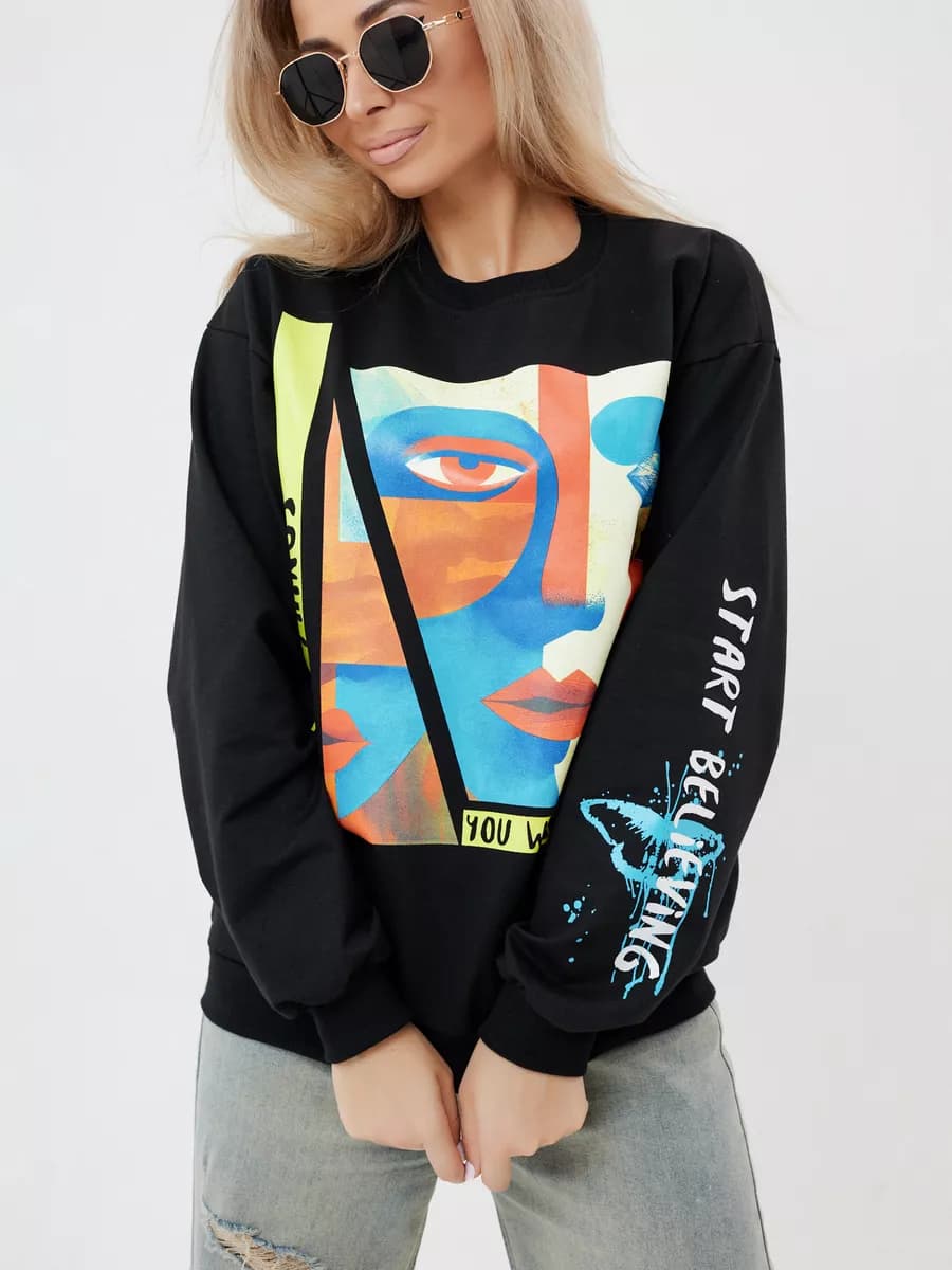 Свитшот оверсайз хлопковый трикотажный