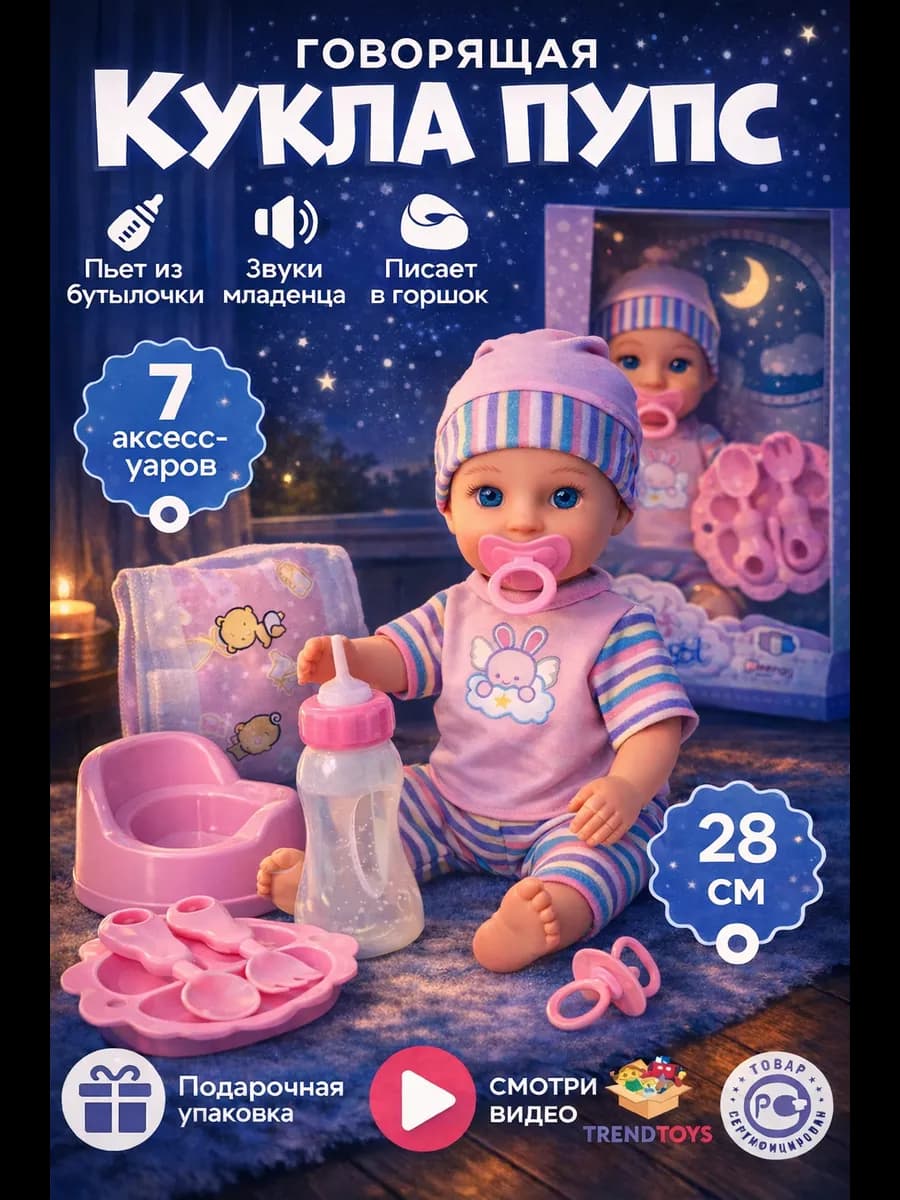 Кукла - пупс говорящая для девочки с аксессуарами