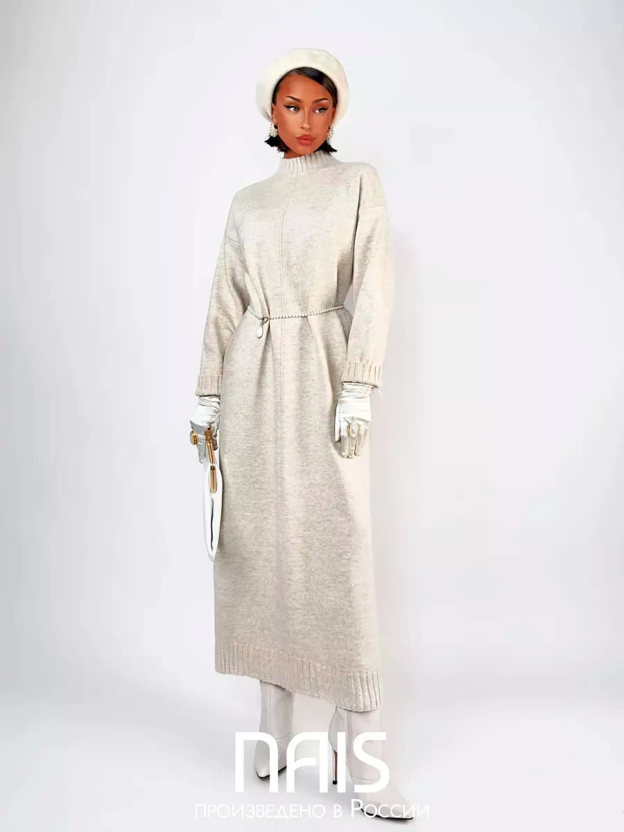 Платье оверсайз вязаное длинное офисное зимнее