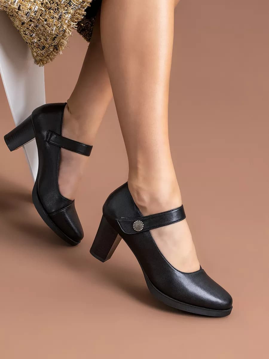 Туфли кожаные на каблуке классические - фото 1