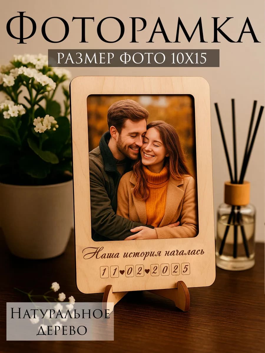 Рамка для фото 10х15 с Вашей датой, деревянная