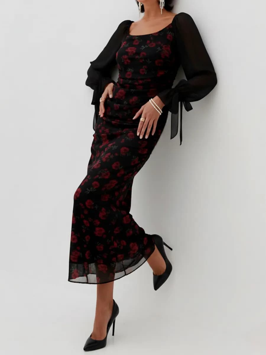 Платье праздничное длинное с рукавами