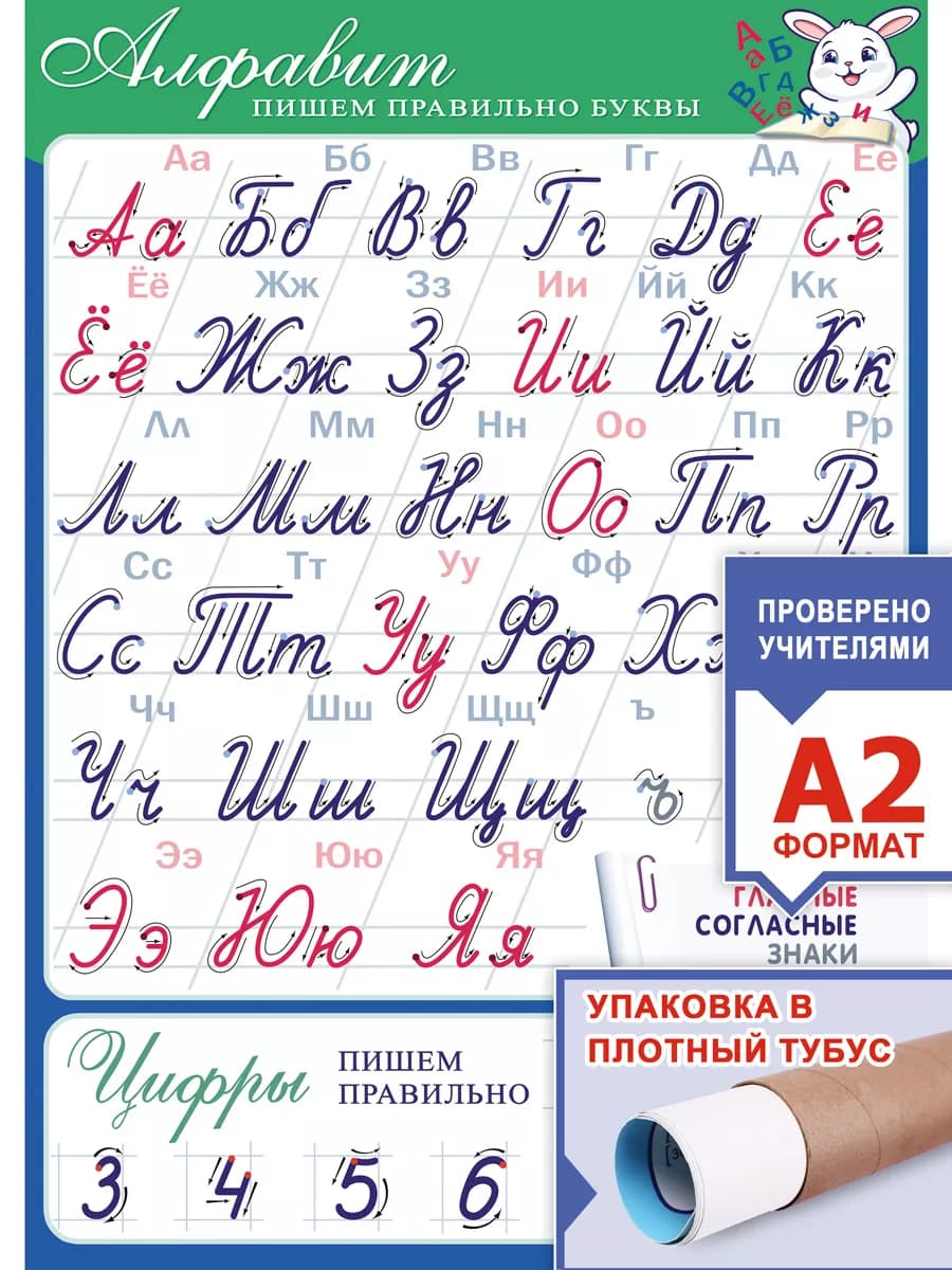 Плакат алфавит для начальной школы печатные прописные буквы
