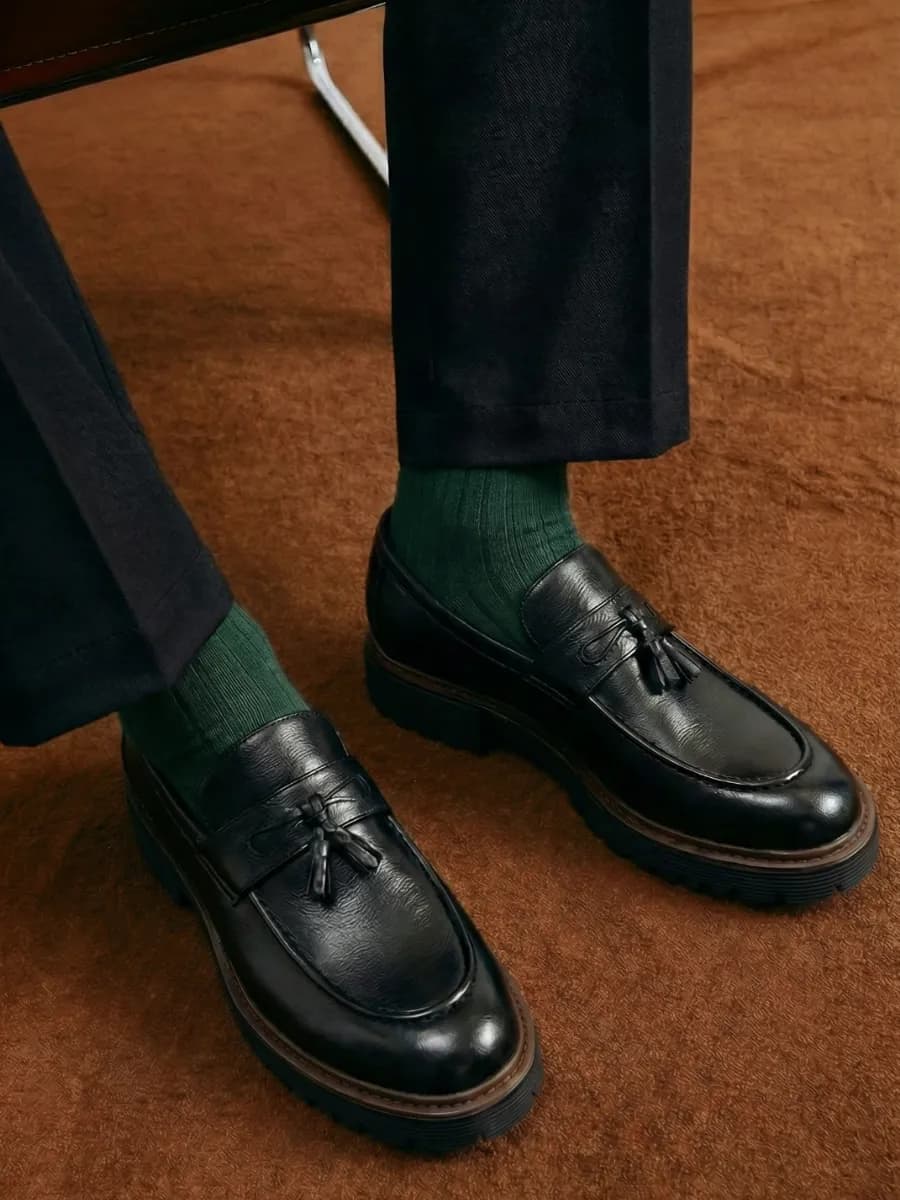 Лоферы кожаные туфли на высокой платформе