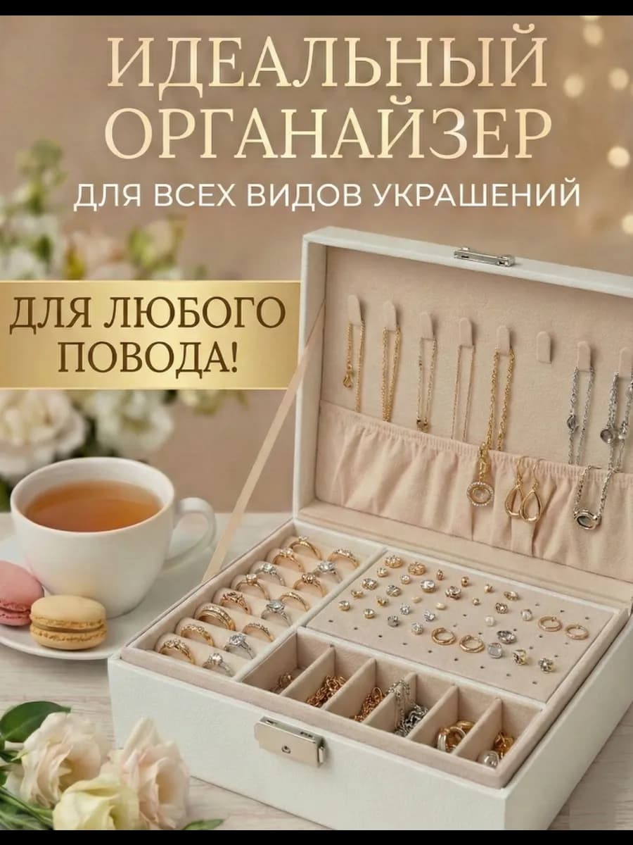 Шкатулка для украшений 2 яруса с замком