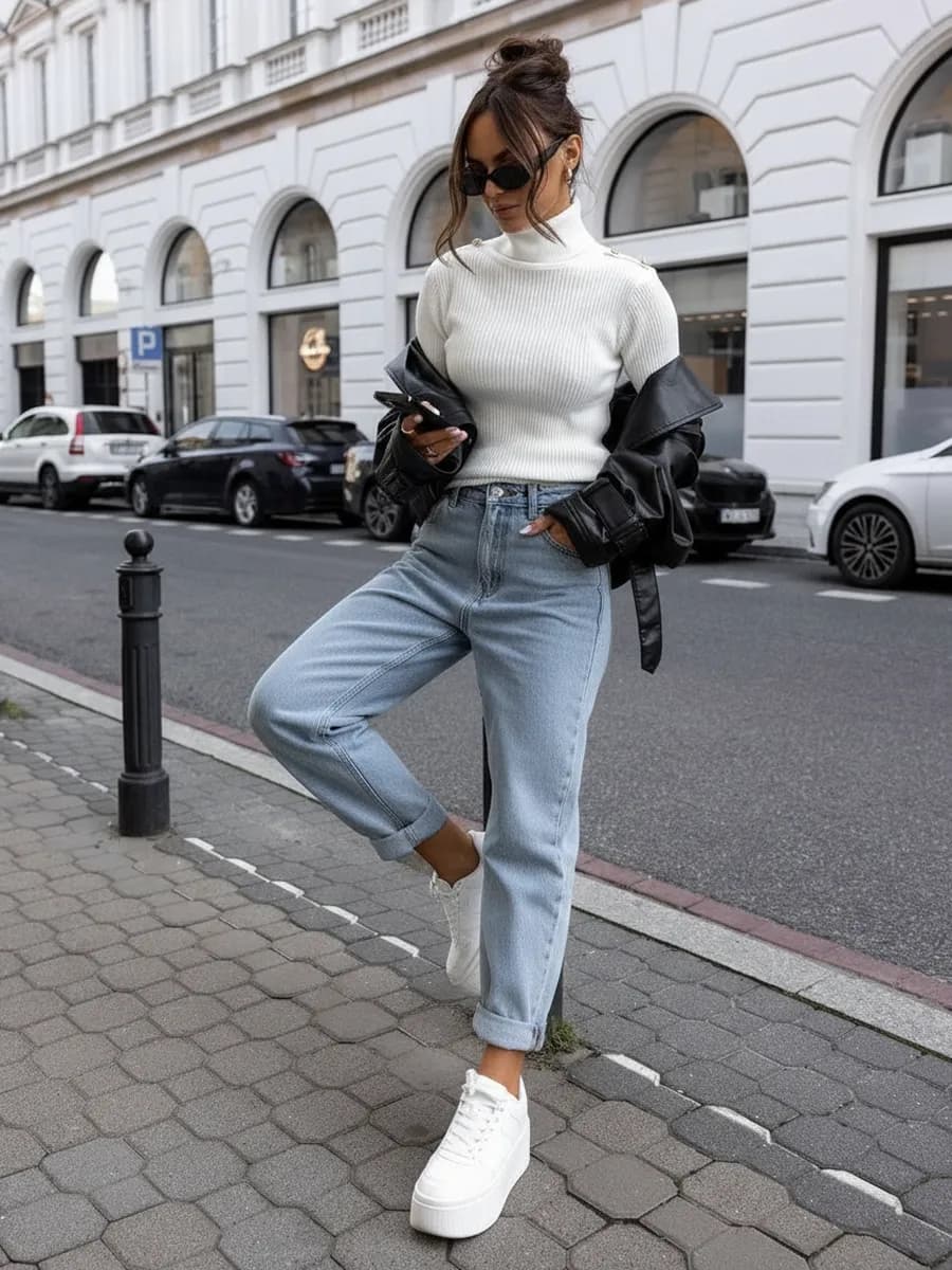 Прямые джинсы мом голубые с высокой посадкой