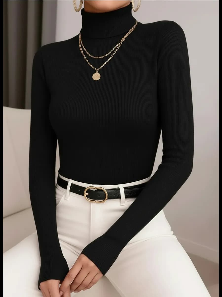 Водолазка с горлом с длинным рукавом в рубчик