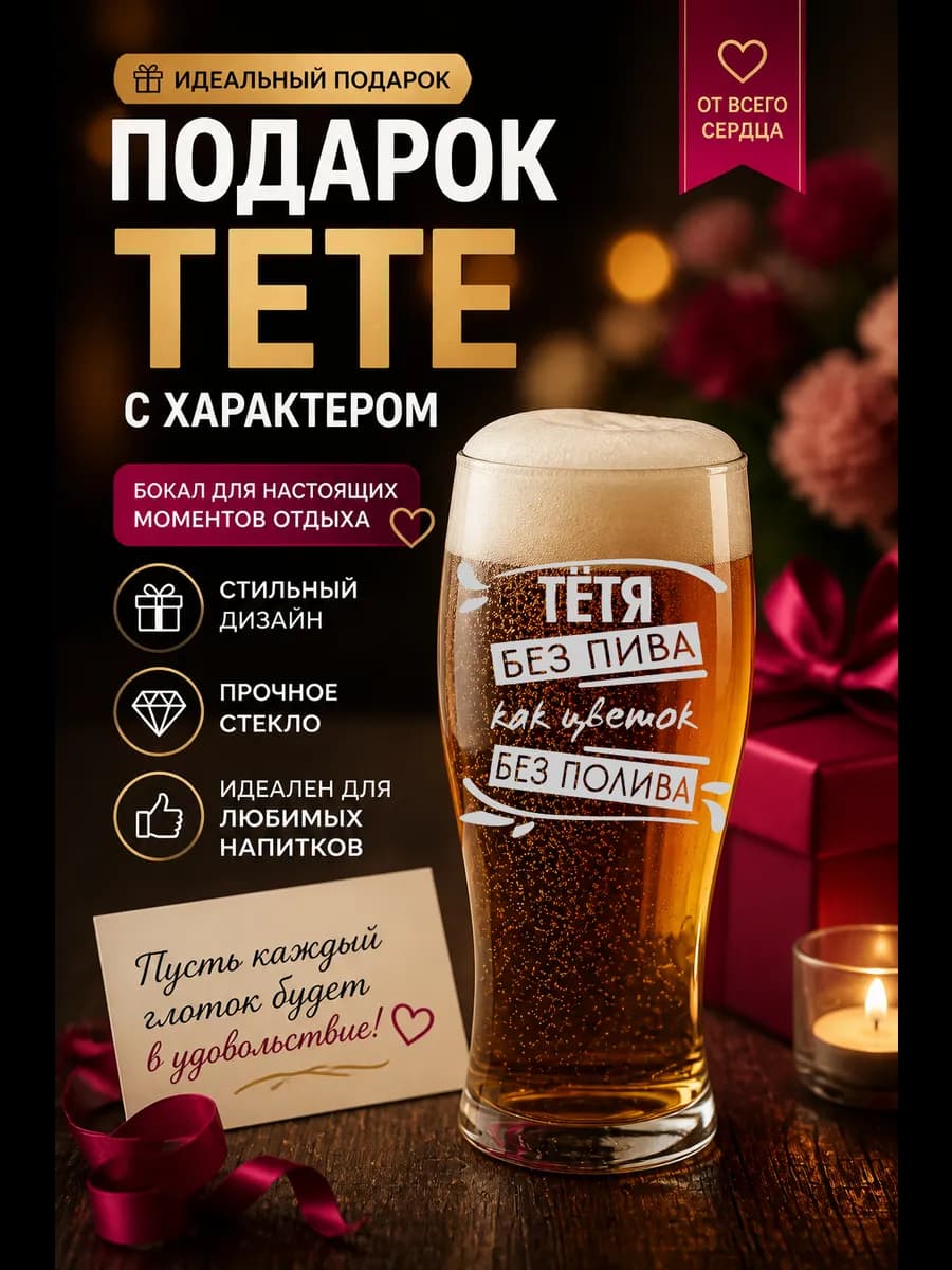 Бокал для пива Тётя подарок