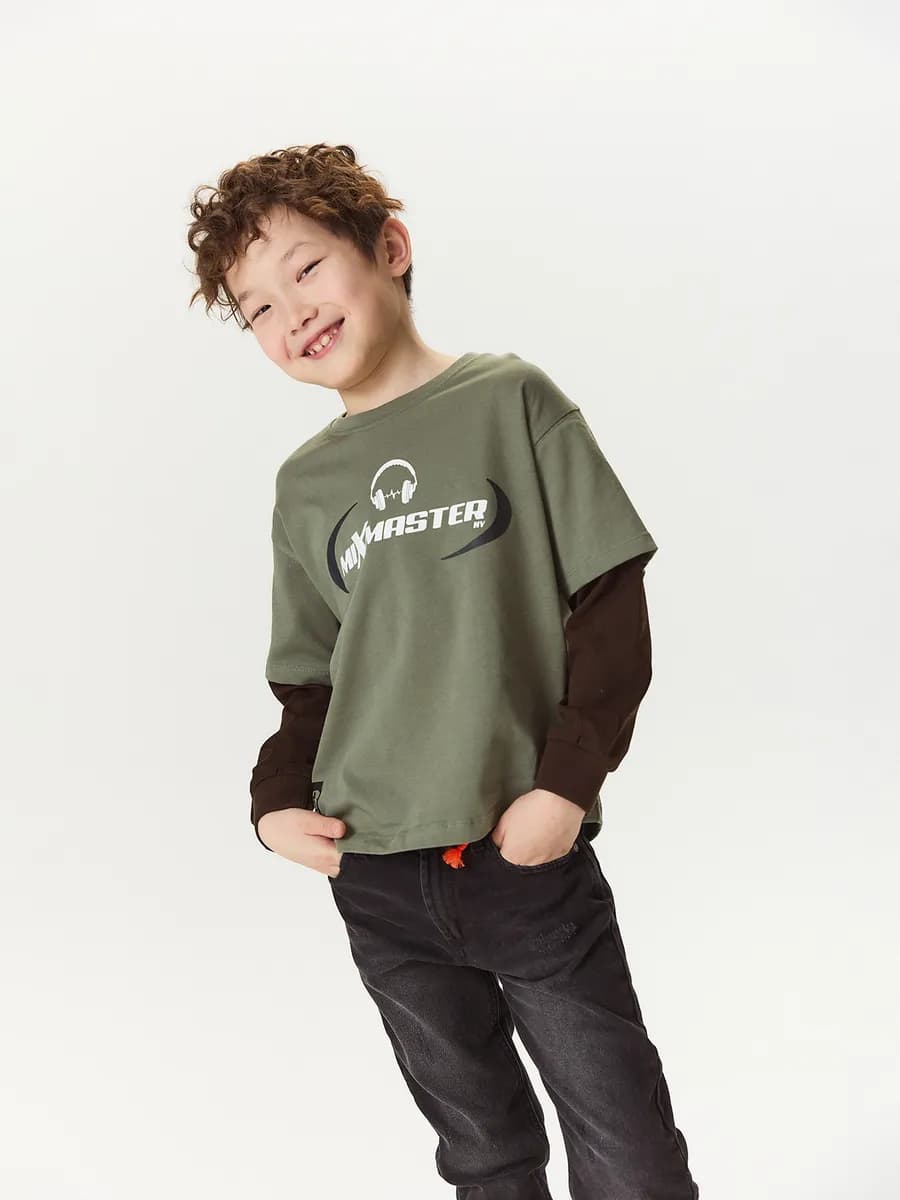 Лонгслив оверсайз подростковый с двойным рукавом