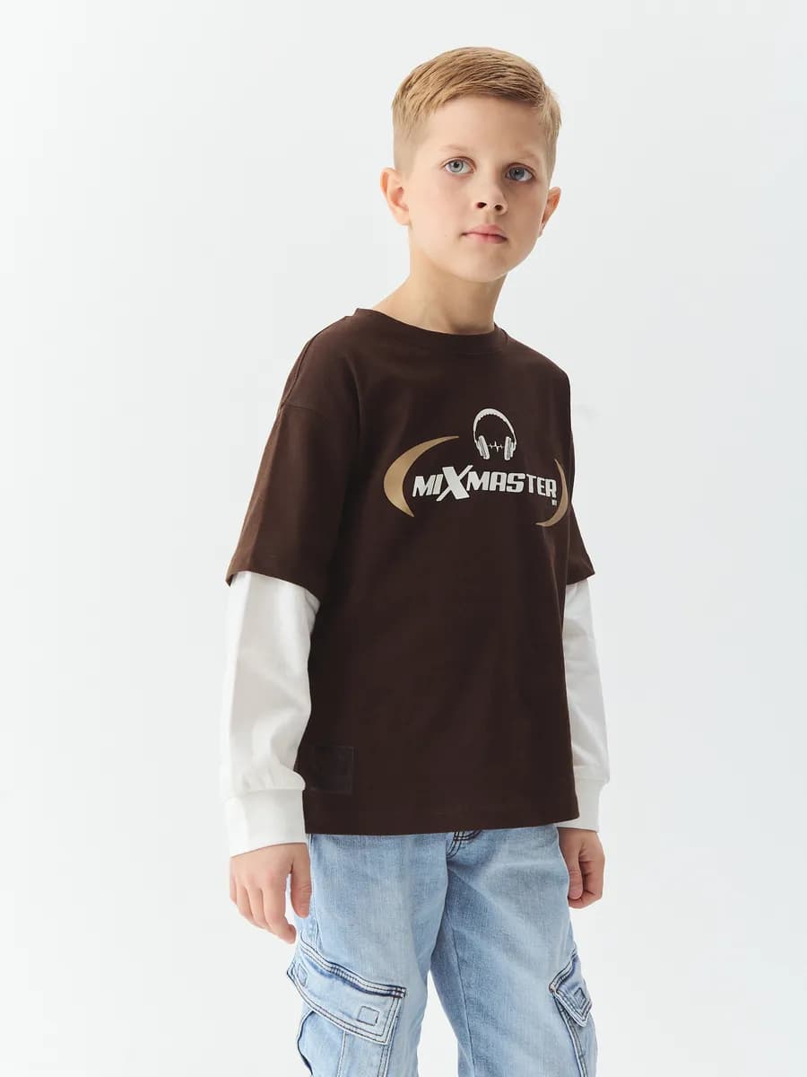 Лонгслив оверсайз подростковый с двойным рукавом