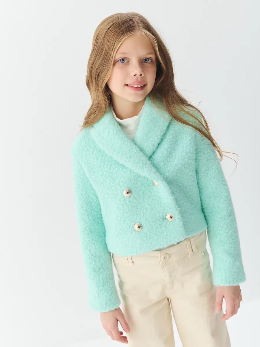 Укороченный жакет плюшевый на пуговицах