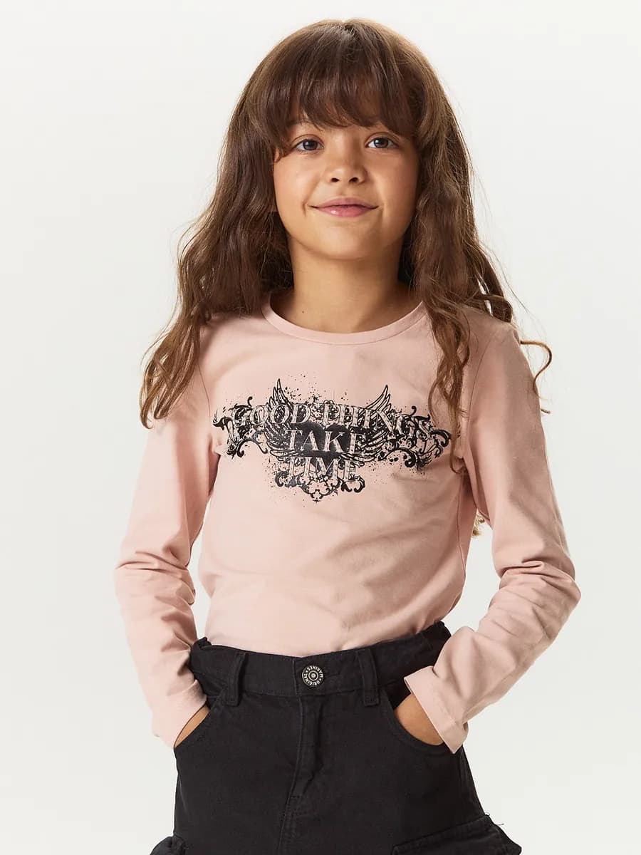 Лонгслив розовый оверсайз подростковый с принтом