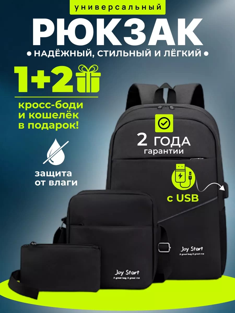 Универсальный черный рюкзак школьный портфель через плечо