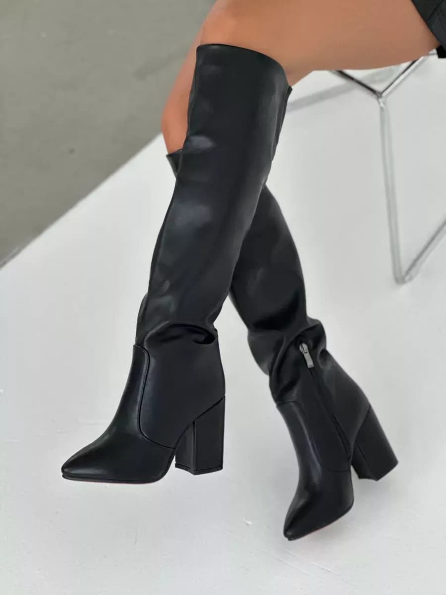 Демисезонные сапоги трубы на каблуке