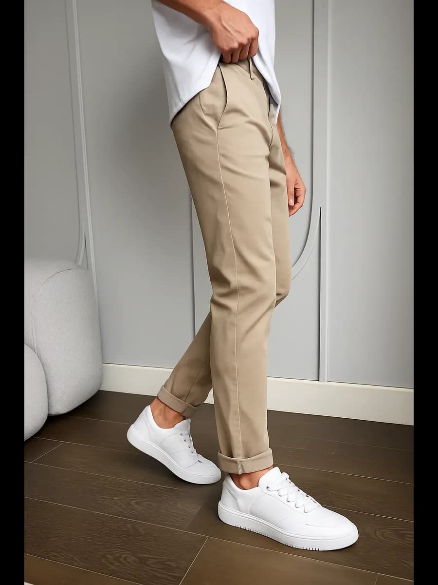 Брюки чиносы зауженные с подворотом снизу