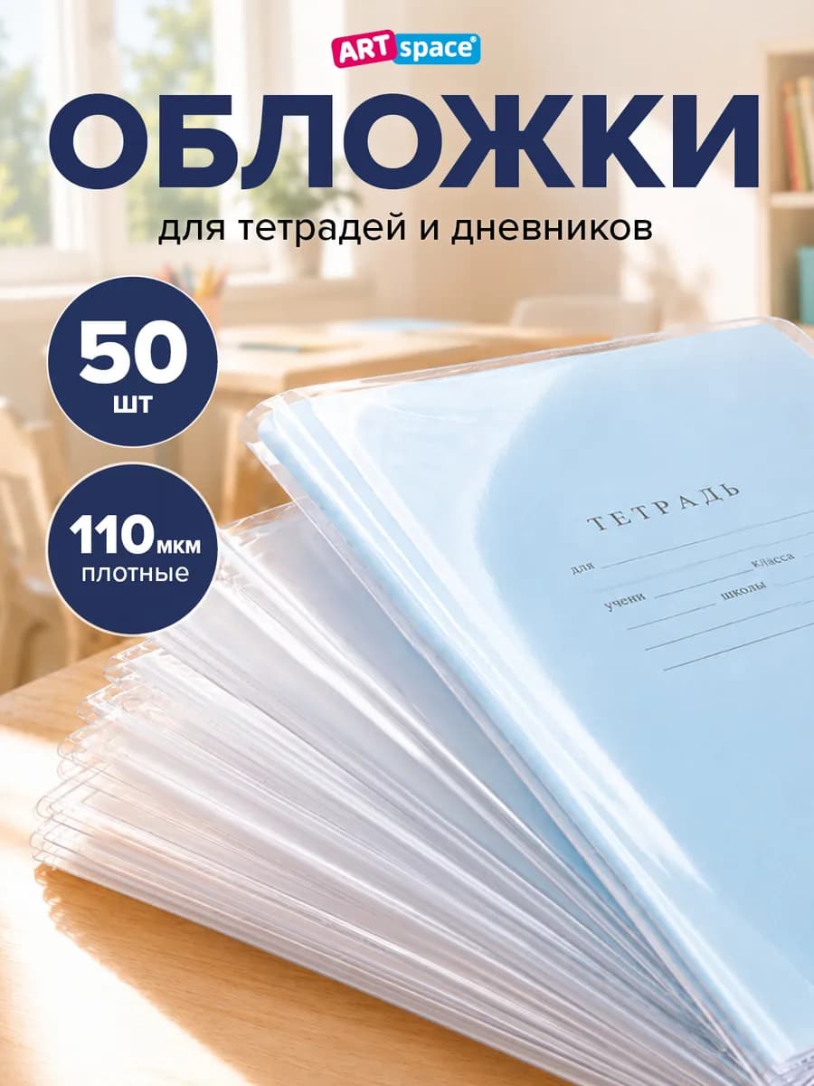 Комплект плотных обложек для тетрадей и дневников 50 шт