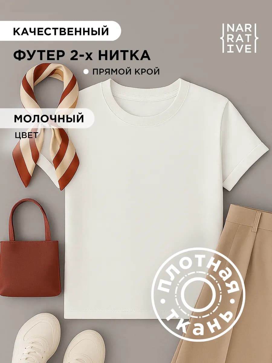 Молочная футболка плотная базовая Премиум