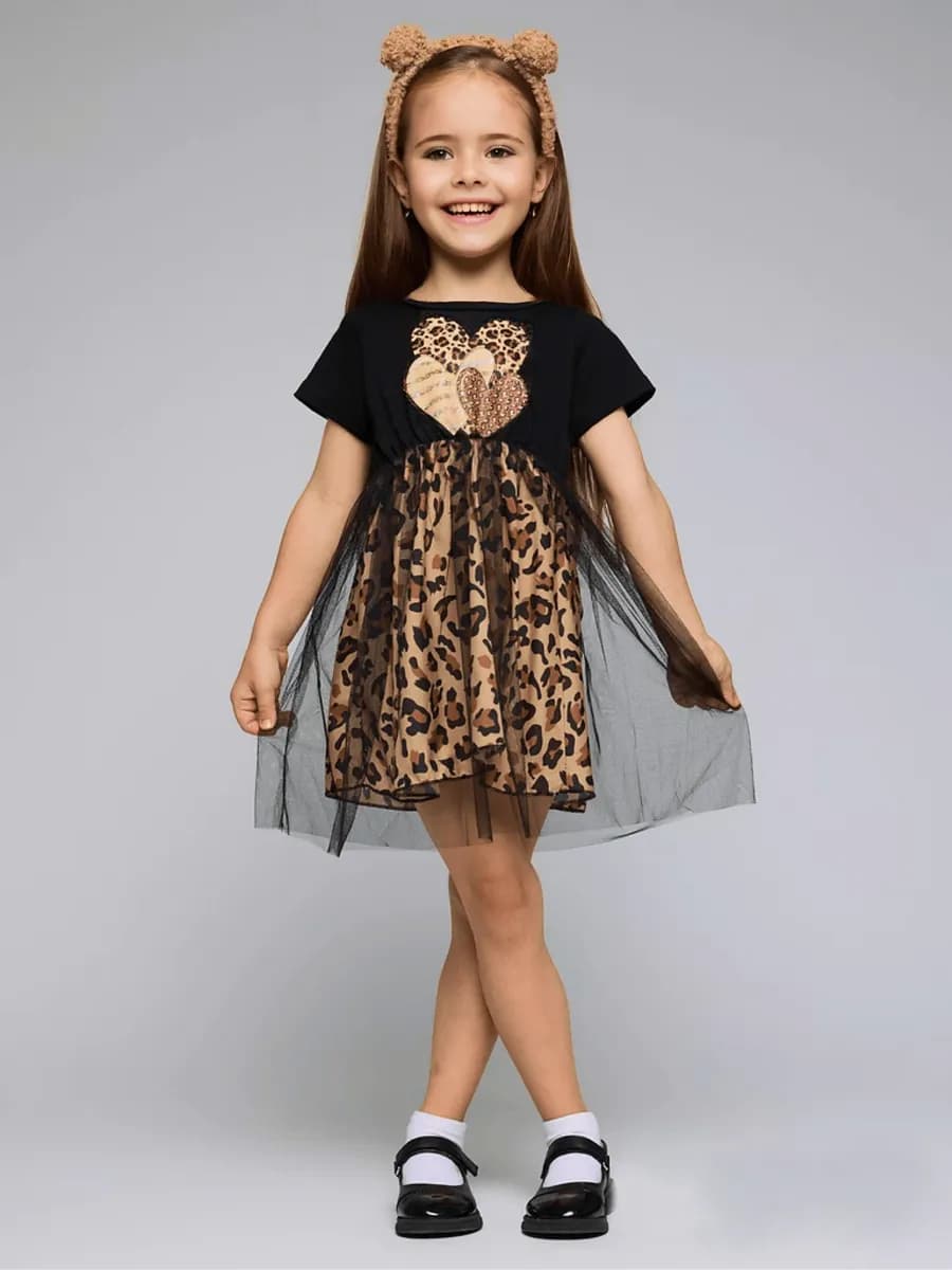 Леопардовое платье сердечки детское нарядное в садик