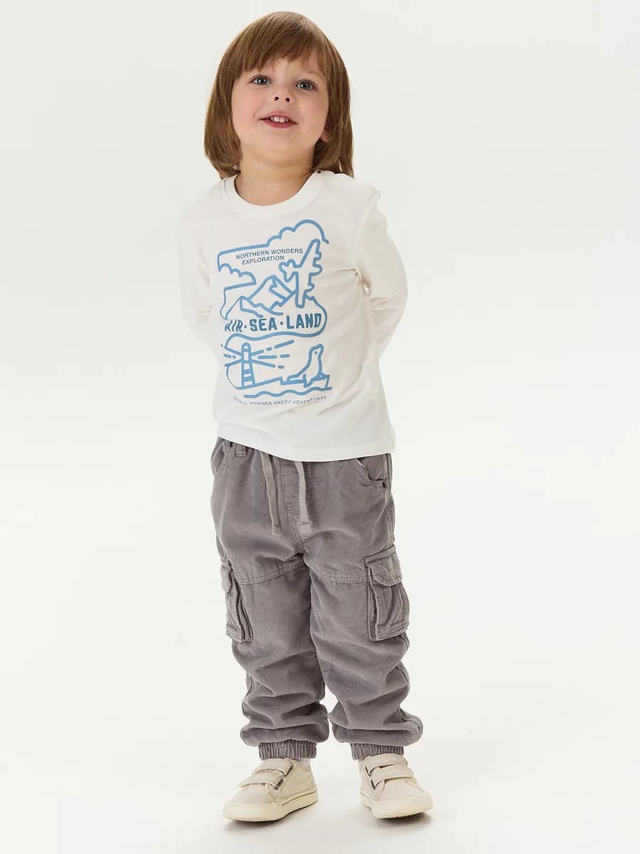 Вельветовые брюки карго на резинке с карманами