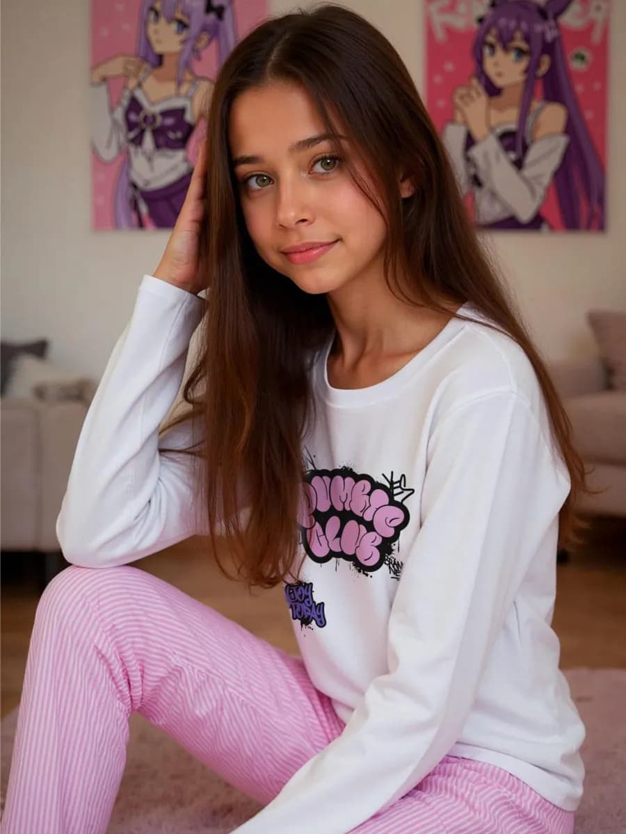 Пижама детская со штанами для девочки - фото 1