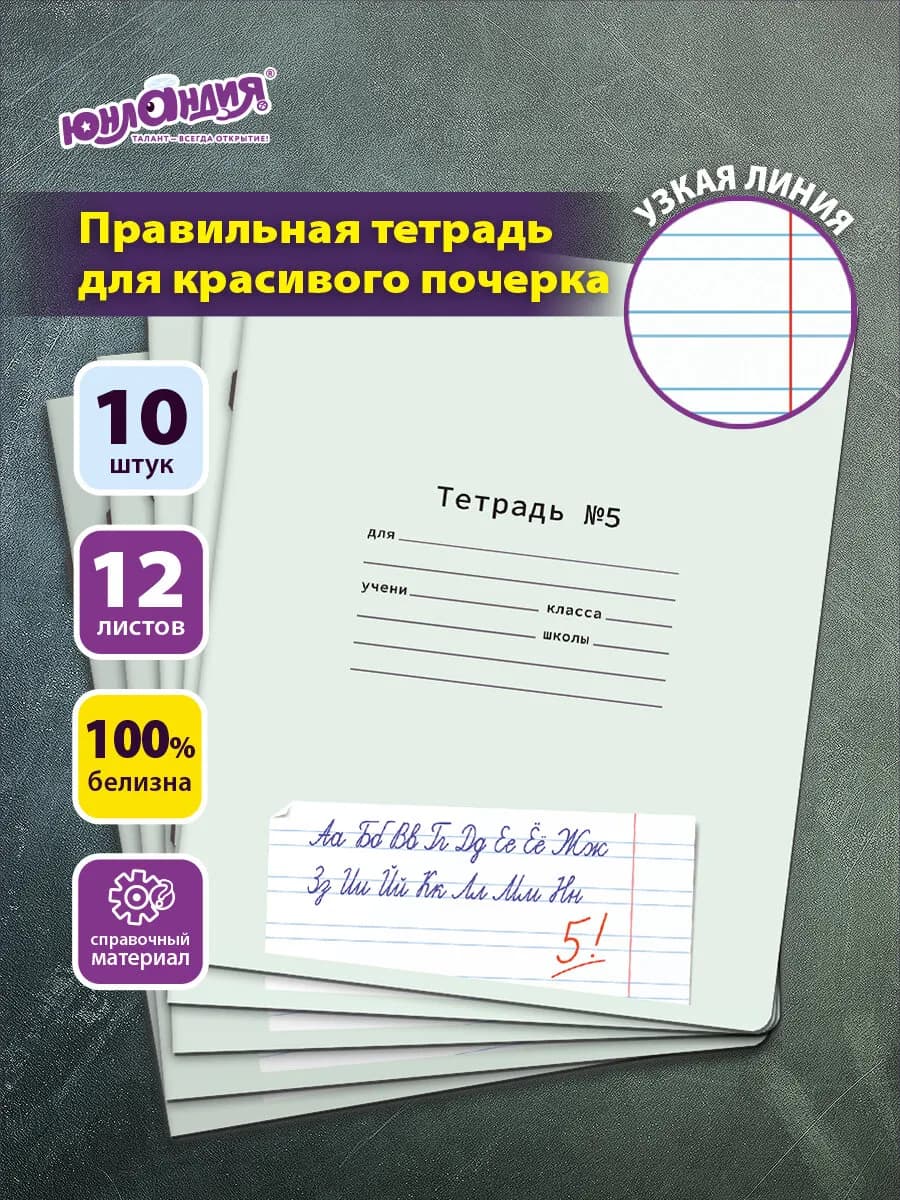 Тетрадь в узкую линейку 12 листов для школы прописи 10 штук