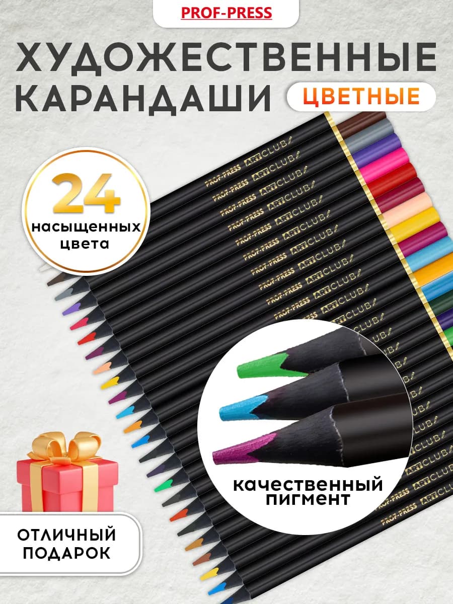 Карандаши для рисования профессиональные мягкие 24 цвета