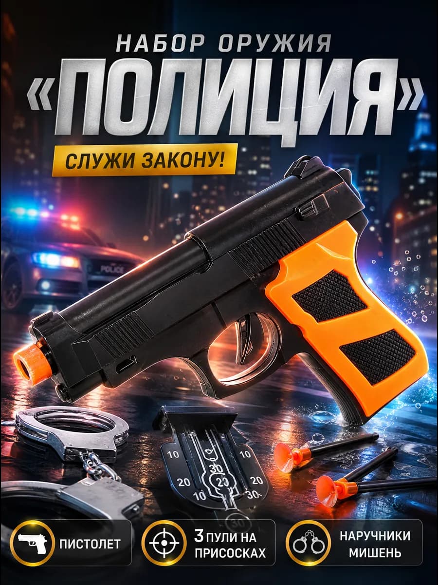 Игрушечный пистолет с пульками пластиковыми с присосками