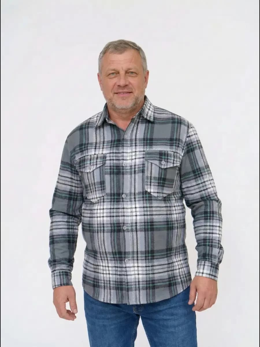 Рубашка в клетку теплая фланелевая больших размеров