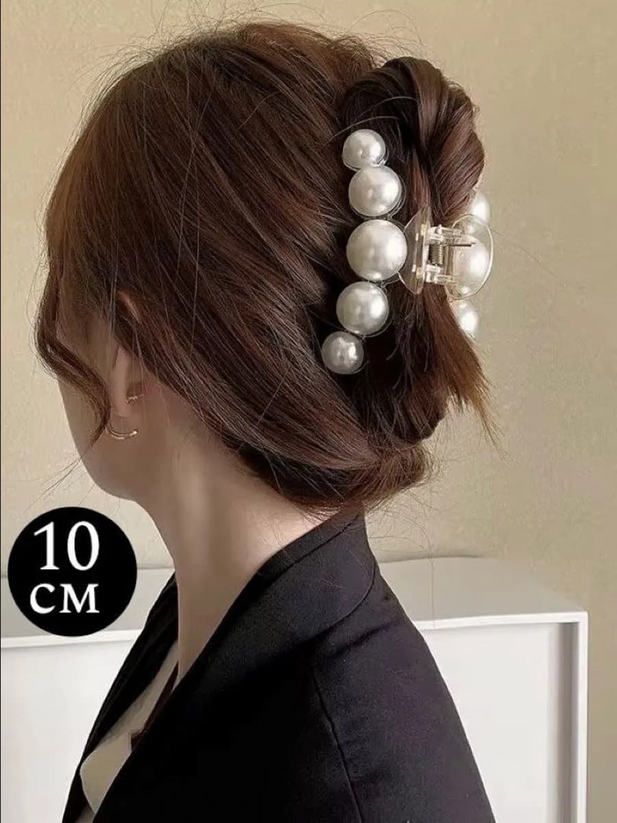 Крабик для волос большой с жемчугом