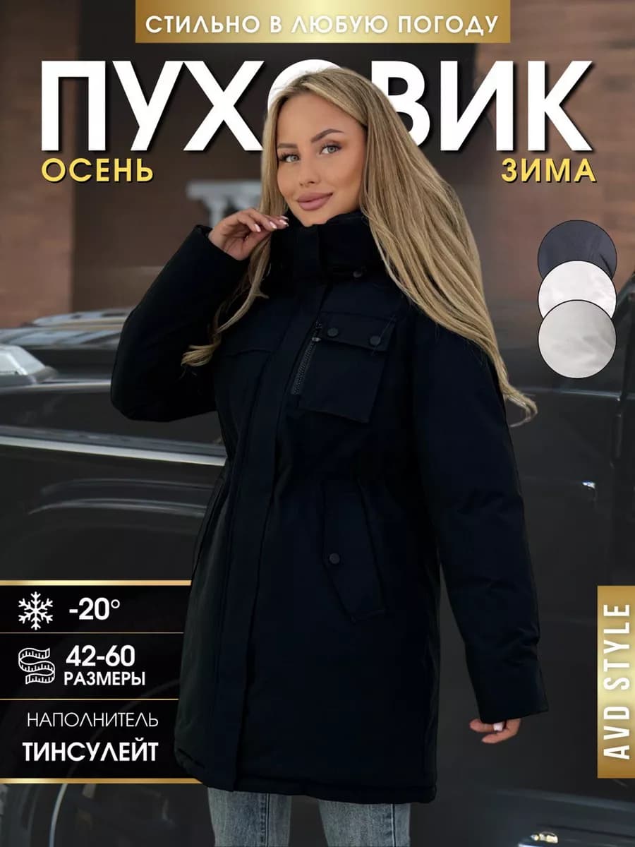 Куртка женская демисезонная зимняя с капюшоном черная